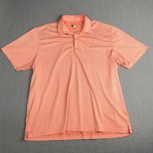 Greg Norman Polo Shirt Men's Size XXL Pink Peach Striped Short Sleeve Play Dry
